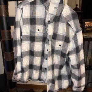 Black and White Plaid Button-Up Flannel